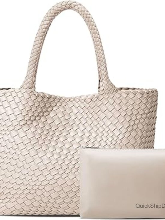 Large Woven Tote Bag Vegan Leather Braided Handbag Shoulder Bag